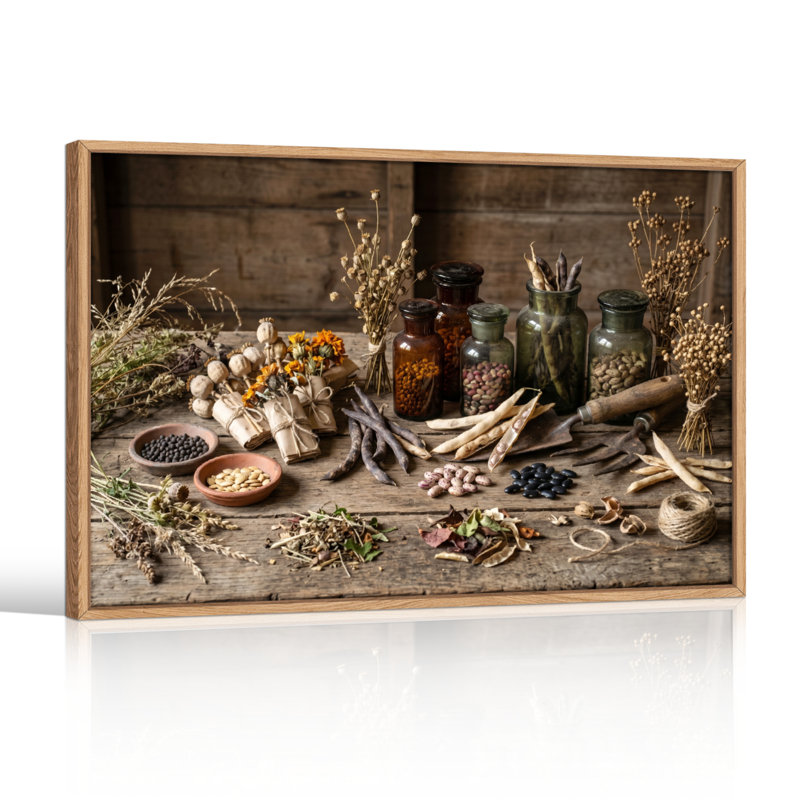 Ensemble de 1 tableau sur toile représentant une nature morte à base de plantes, 36"H x 48"W, Natural
