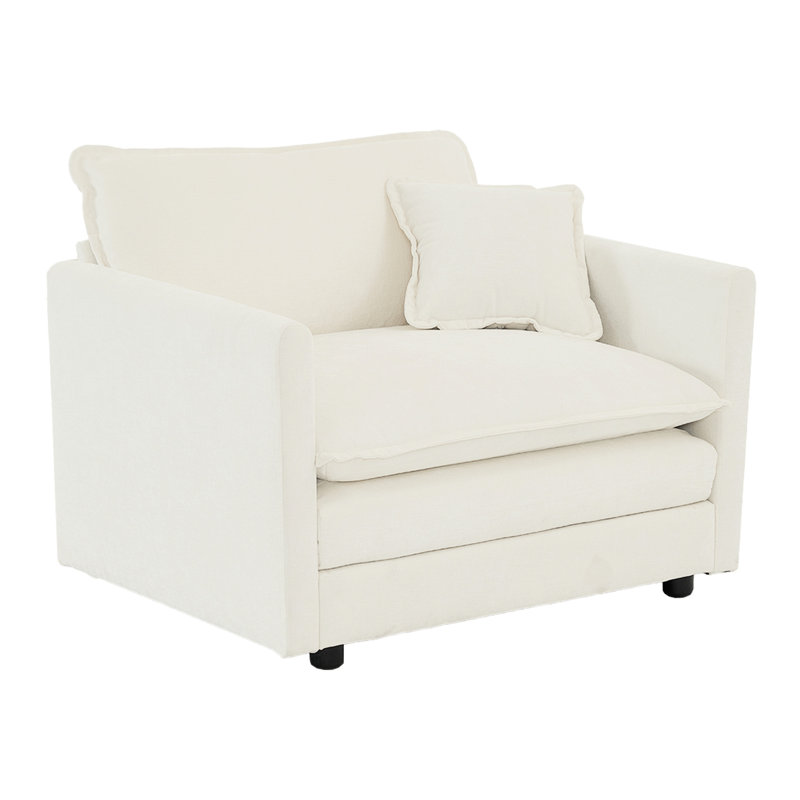 2 chaises d'appoint blanches 2 places, revêtement en chenille haute, décor de salon, structure en bois massif, assise moelleuse, 2 coussins décoratifs blancs, chaises d'appoint avec coussin, structure, qualité respirante