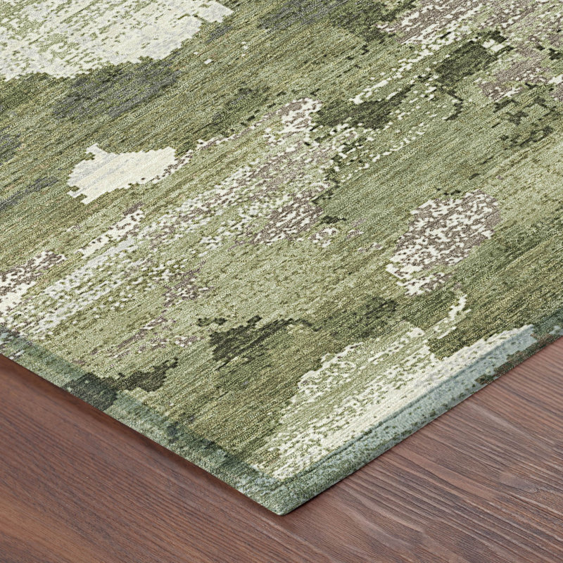 Tapis abstrait lavable à la machine intérieur / extérieur ACN2434, Olive, 3' x 5'