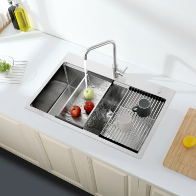 Dark Grey 33"X22"X10" Undermount Stainless Steel Kitchen Sink. Single Bowl With Accessories, Quick Drainage Potential, Constructed Grey, Appendages, Capacity, Construction Quality