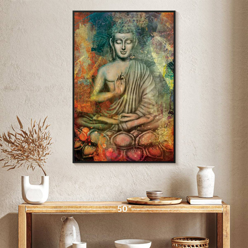 Bouddha assis en couleurs, Cadre flottant noir, 27 po x 40 po