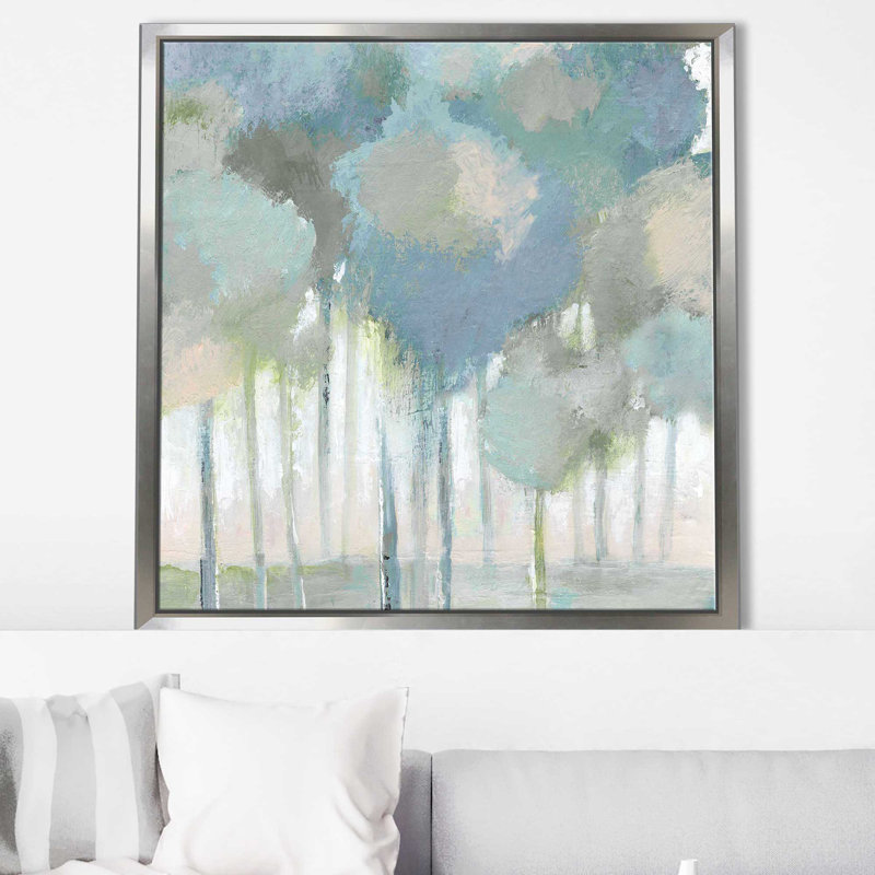 Serenity Forest par Tava Studios - Peinture, Cadre flottant argent, H 39,5 po x l 39,5 po x P 2 po