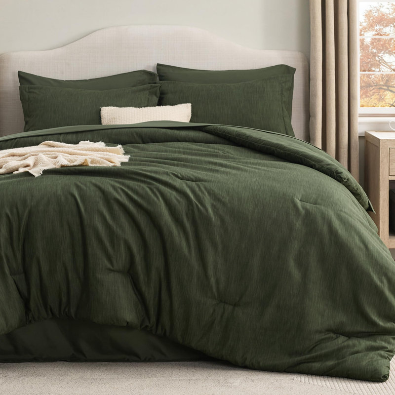 Bedsure Queen Cationic Dyed Printed Bed-in-a-Bag Set – Green, 7-Piece Bedding Set, Queen, Green