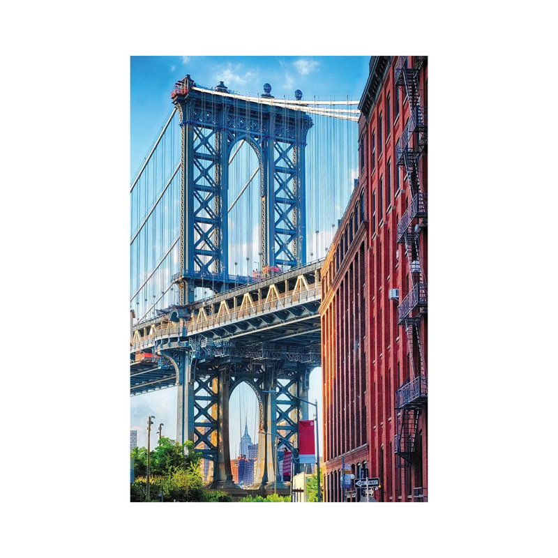 Street View Of The Manhattan Bridge Brooklyn Tower, New York City by George Oze - Wrapped Canvas Print