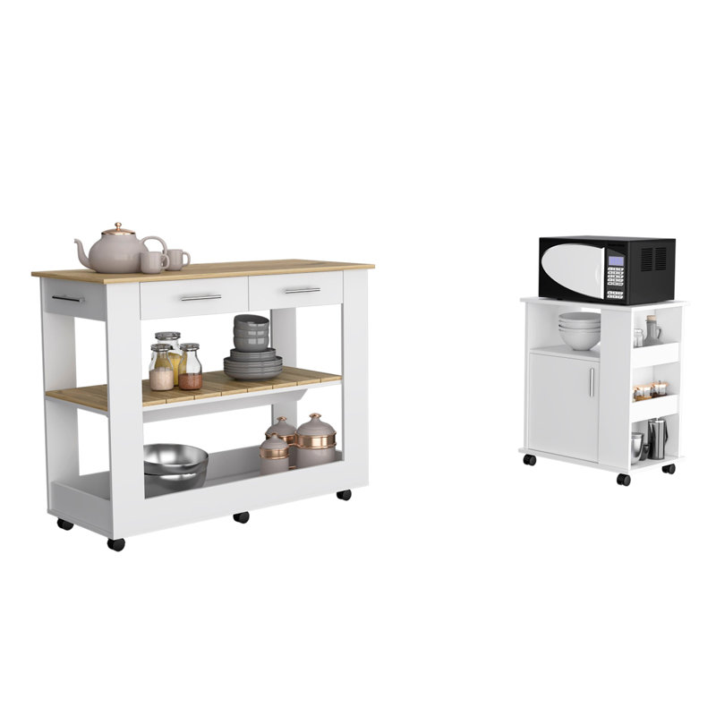 Ensemble de cuisine à 6 tablettes, 1 porte, 3 tiroirs, 2 pièces, îlot de cuisine et chariot de cuisine