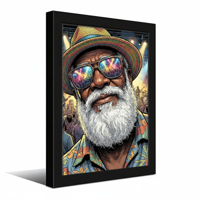 Fashion Colorful Hat Sunglasses Beard Festival Background Pattern Print