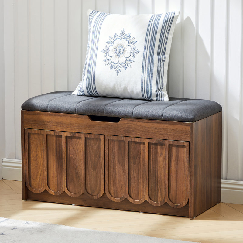 Upholstered Shoe Storage Bench, Walnut