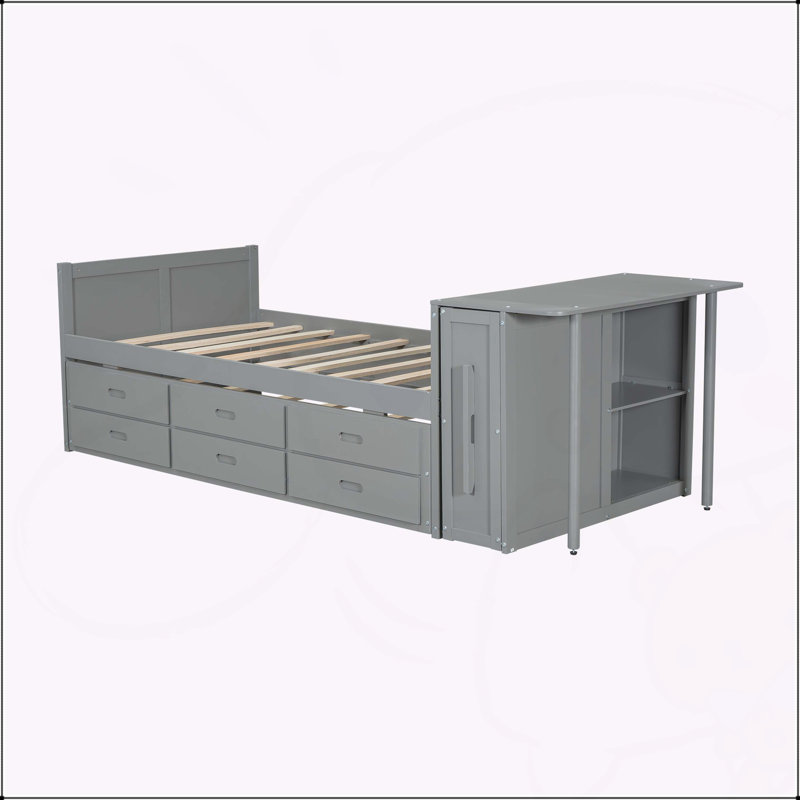 Versatile Twin Wood Platform Bed with Multiple Functionalities for Space Optimization, Gray