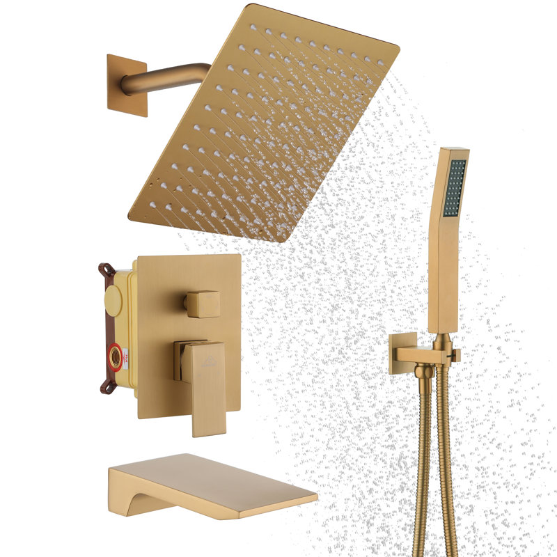 Brushed Gold Multi-Head Rainfall Shower System with Handheld