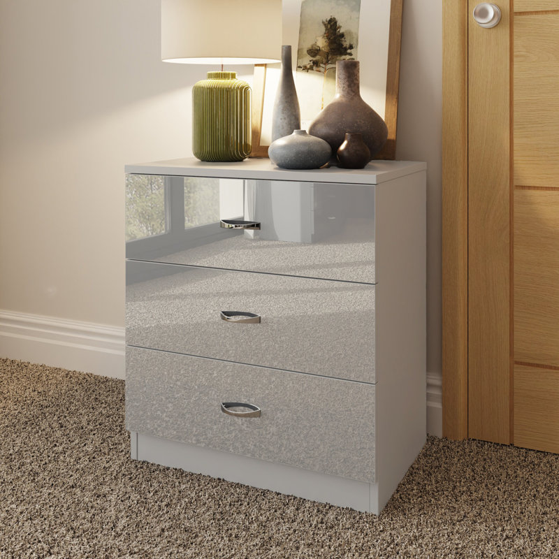 Brendle 3 Drawer Chest Of Drawers: 60cm Wide - High Gloss Front with Chrome Handles, Scratch Resistant., Grey