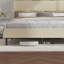 Lit plateforme, tête de lit avec rangement très grand, structure en bois et en métal, finition beige, aucun sommier requis
