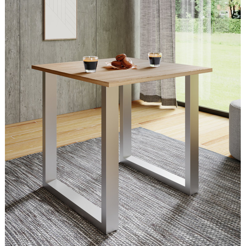 Alexious Metal Base Dining Table, 76cm H x 80cm W x 50cm D, Browning, Natural brown