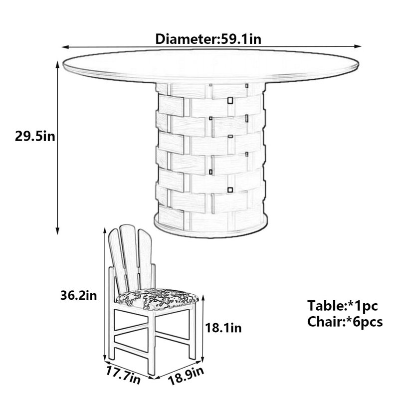 Table de salle à manger French French, H 29,5 po x L 59,1 po x l 59,1 po