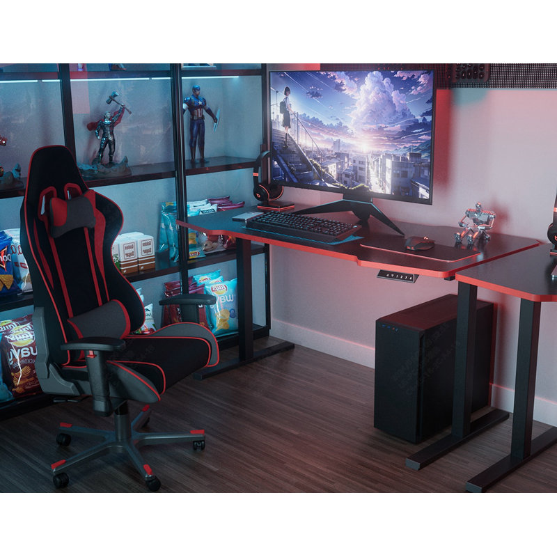 Bureau électrique debout à hauteur réglable, Noir / Noir, H 28,15 po x l 55,12 po x P 27,56 po