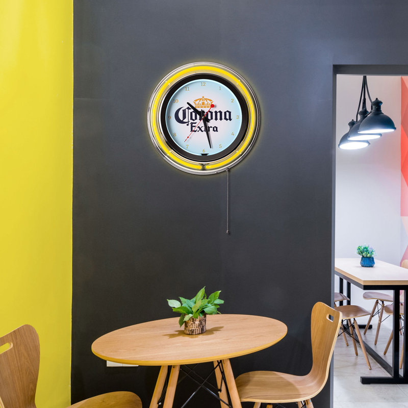 Corona Retro Round Neon Wall Clock with Pull Chain