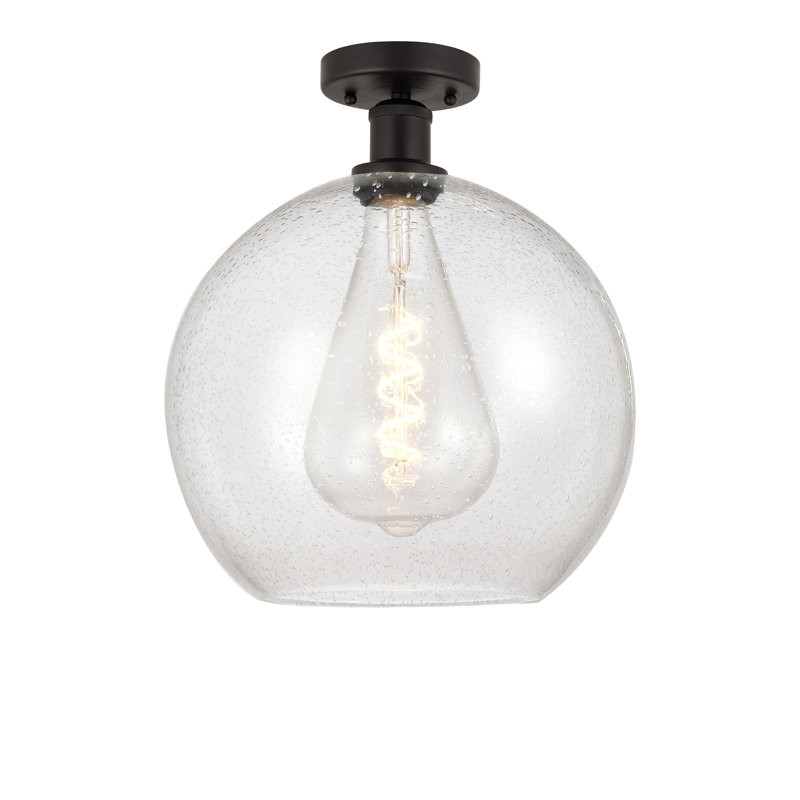 Plafonnier semi-encastré 1 lumière, Bronze huilé, H 13,75 po x l 11,75 po x P 11,75 po, Bullé