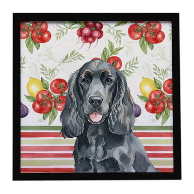 Black Cocker Spaniel Vegetables Framed Metal Print
