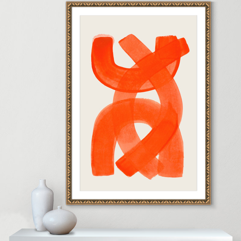 «Orange Strokes Print» par Haniff, L 34,5 po x H 48,5 po, Imprimé mat, Gold Leaf Beads