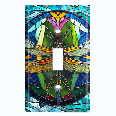Metal Light Switch Plate Outlet Cover (Beautiful Dragon Fly Ocean  - Single Toggle)