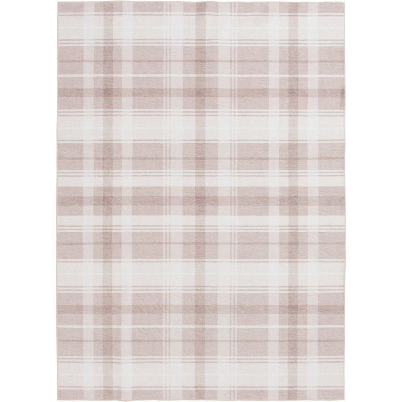 Tapis beige rectangulaire en polyester tissé à la machine Vasudeva, Rectangle 7 pi 6 po x 9 pi 6 po