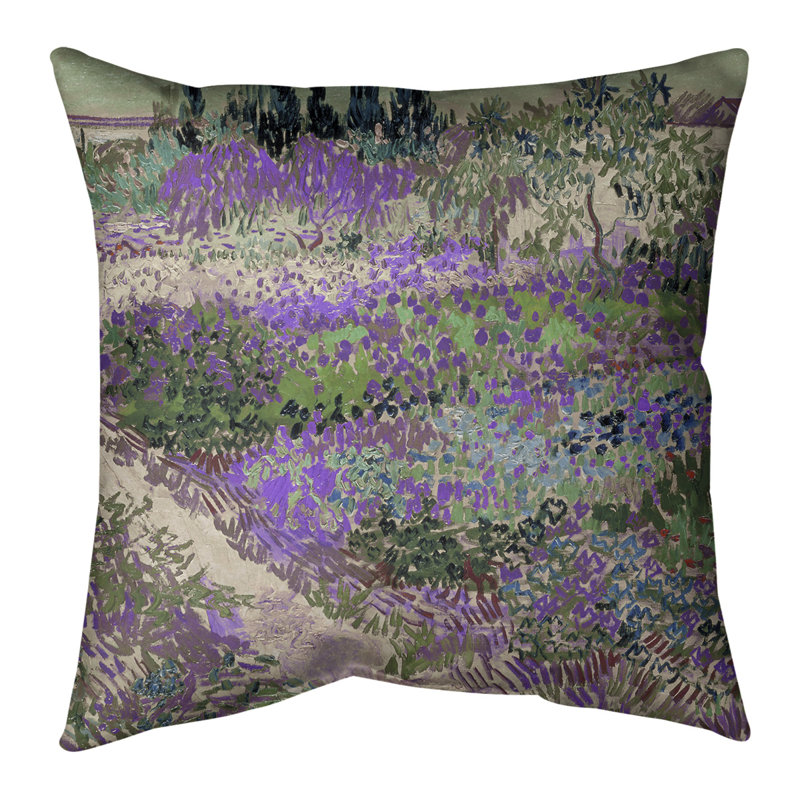 Coussin de sol de type Pfad de Vincent Van Gogh Bluhender Garten, 26 po x 26 po, Violet