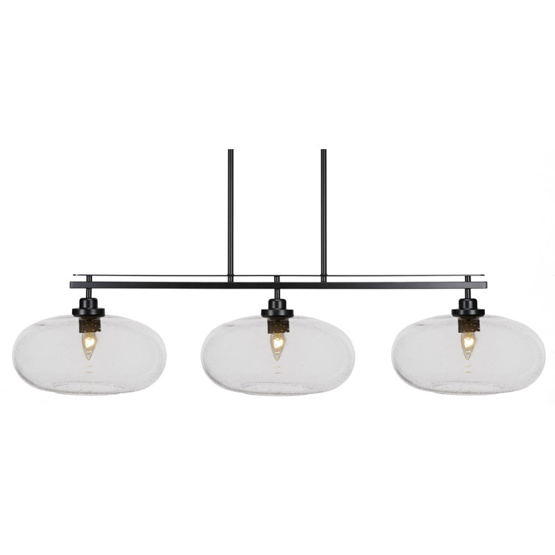 Agnon 3 Light Island Light Shown With 13" Glass, Grainé, Nickel brossé
