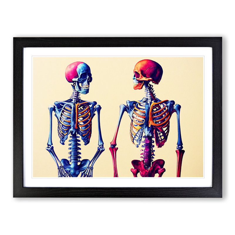 Two Skeletons - Single Picture Frame Print, Black, 46cm H x 64cm W x 2cm D