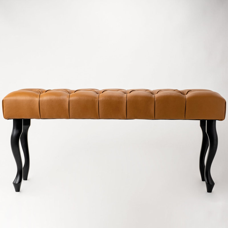 Genuine Leather Upholstered Bench, Brown/Black, 40cm H x 60 cm W x 35cm D