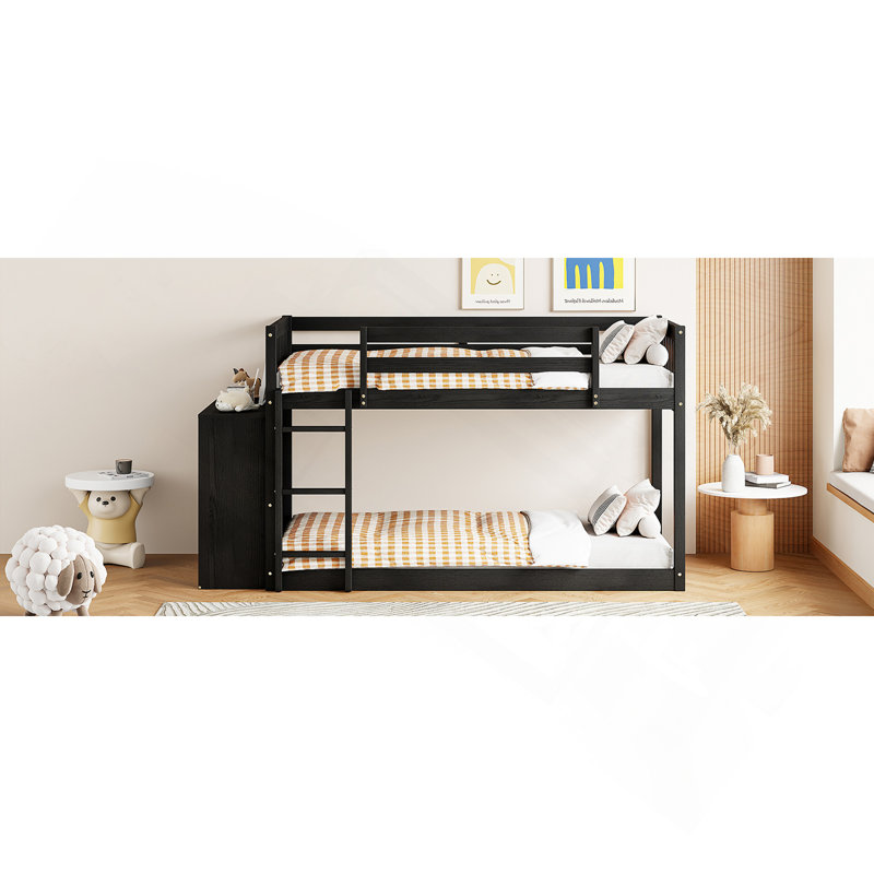 Lit superposé simple au dessus d'un lit simple avec 4 tiroirs et 3 tablettes - Espresso
