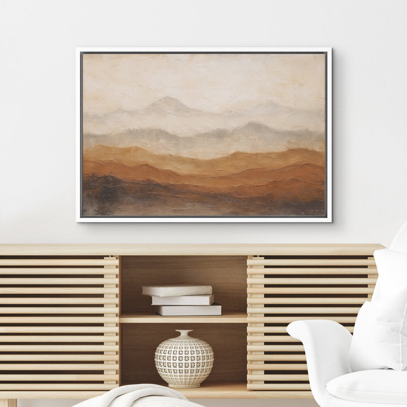 «Layered Earth Tone Mountain Ridge Horizon», reproduction d'art sur toile encadrée dans la chambre principale