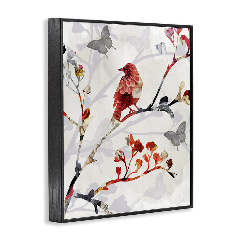 Giclée à motif d'oiseaux sur des branches par Susan Jill, Giclée encadrée noir minuit, H 14 po x l 11 po