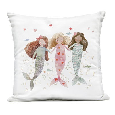 Trio of Mermaids Friendship Outdoor Printed Pillow, design by Leah Straatsma