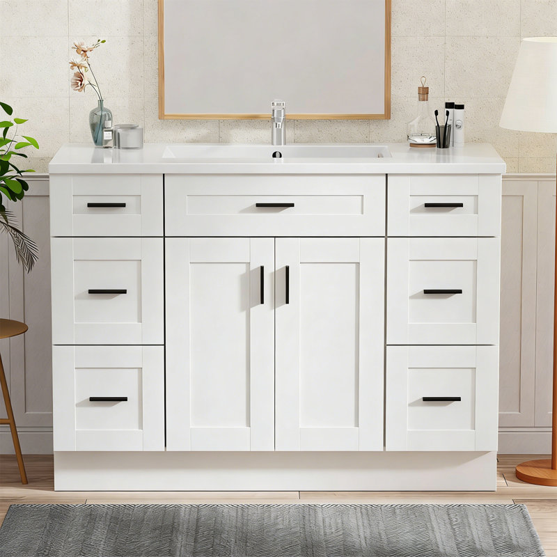 Ensemble de meuble-lavabo autoportant 36 po avec lavabo en céramique 36 po, meuble-lavabo Farmhouse, blanc, White, 36"