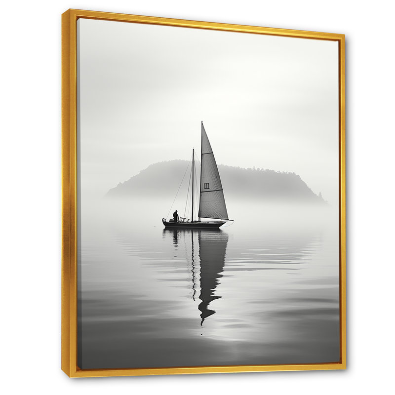 Voilier «Simplicity at Lake» sur toile, Cadre flottant doré, H 32 po x l 16 po x P 1 po