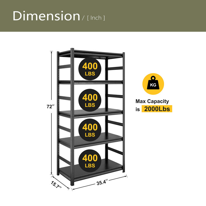 Étagères de rangement Étagère de rangement en métal robuste à 5 niveaux, H 72 po x l 35,4 po x P 15,7 po