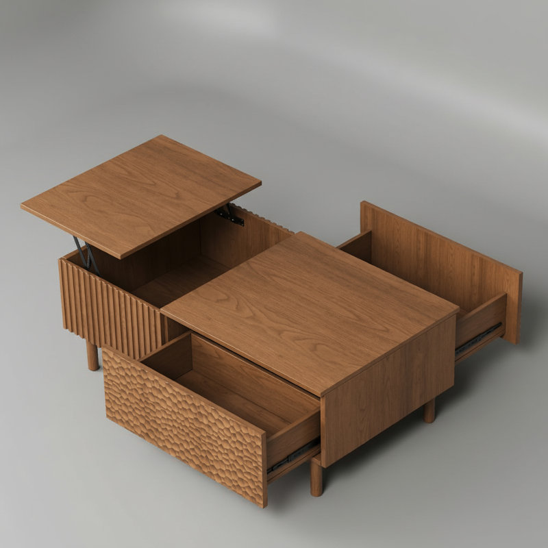 Table basse 51,1 po en noyer satiné avec tiroirs de rangement pour le salon et le bureau personnel
