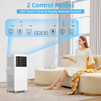 8,000 BTU 3-in-1 Portable Air Conditioner with Remote, Cools 350 Sq.Ft, Dehumidifier & 2-Speed Fan, 24H Timer, Sleep Mode, Window Kit for Bedroom, Garage, Office