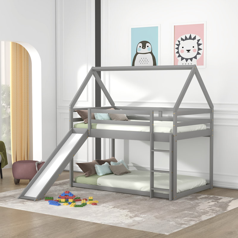 Bickleton Kids Twin Over Twin Bunk Bed, Gray