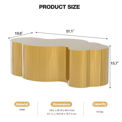 Merrissa Modern Gold Stainless Coffee Table, Large Cloud Fashion Design