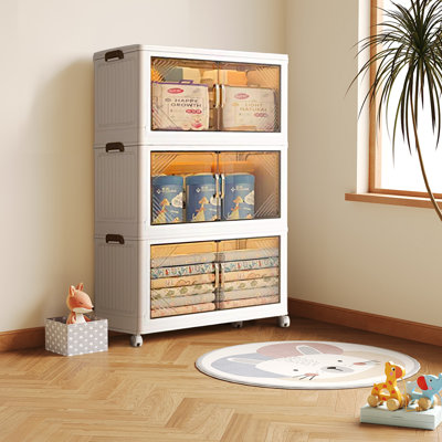 144 Qt, 3 Tiers Collapsible Storage Bins Organizer, Stackable Cube Large Plastic Storage Box With Lids & Wheels, Storage Containers For Toy, Snacks, Kitchen, Under Bed Use, Closet, Storage Organiser