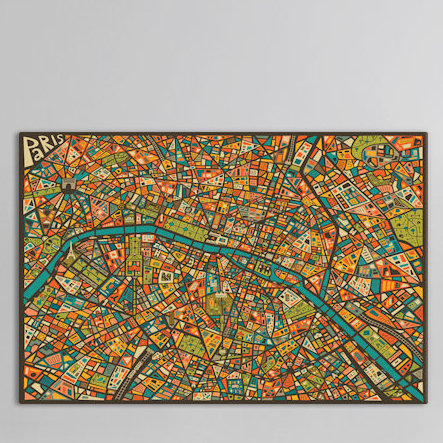 «Paris Street Map», impression sur toile tendue, H 8 po x l 12 po x P 0,75 po, Toile tendue, Pas de tapis