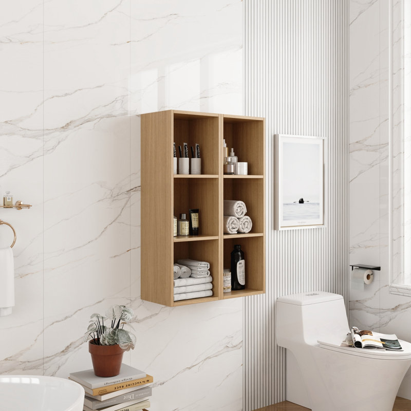 Armoire de rangement murale avec tablettes ouvertes, Natural