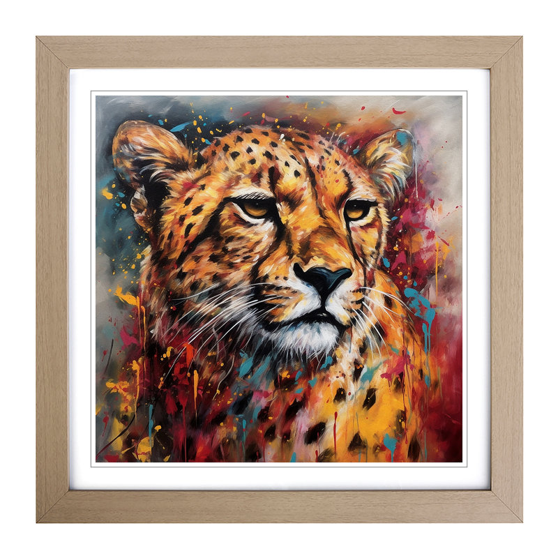 Cheetah Expressionism - Single Picture Frame Print on Wood, Oak