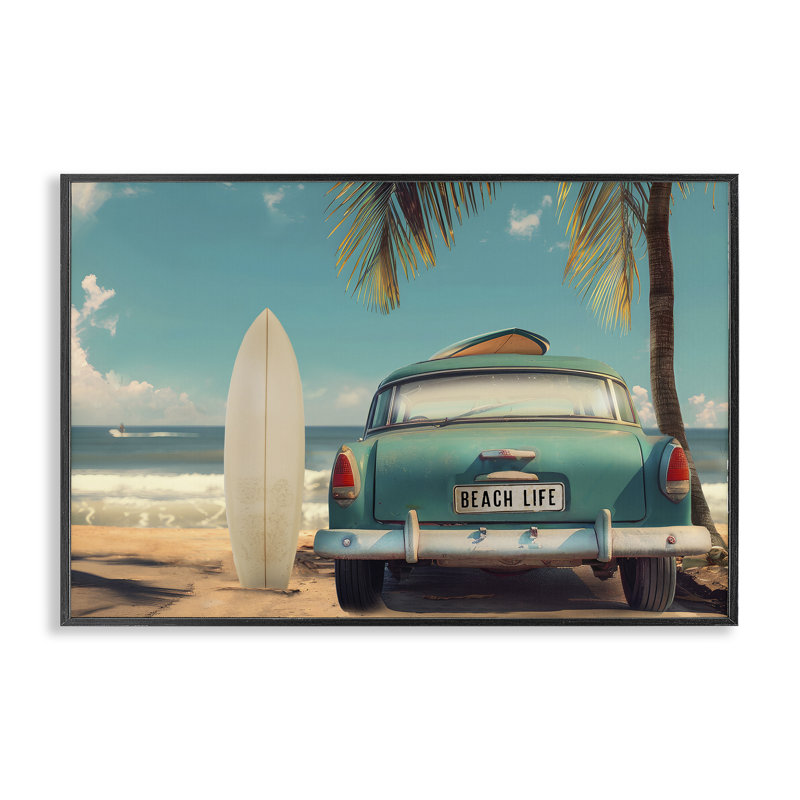«Summer Beach Life», estampe numérique sur plaque, design by CAD Designs, H 16 po x l 24 po, Giclée encadrée noir minuit