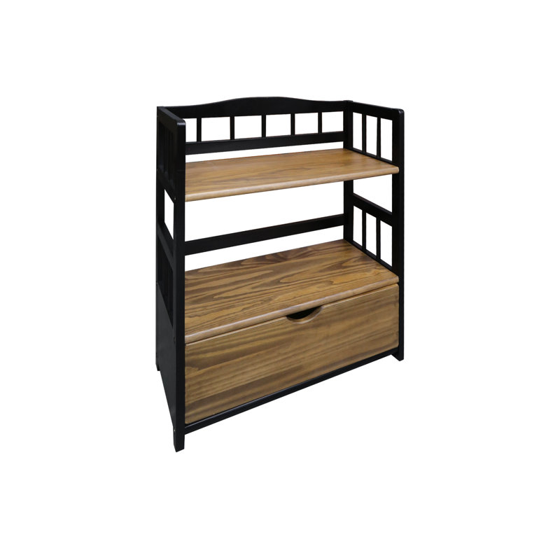 Solid Wood 2-tier Small Bookshelf With Drawer