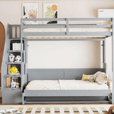 Full Over Full Size Murphy Bed With Hydraulic Lift & Desk Design, Gray(Old Sku:LP000698AAE)