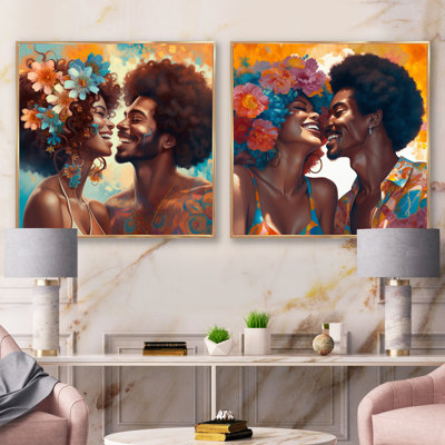 Beautiful Black Couple In Love - Romantic Square Collage Set Of 2