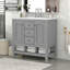 Meuble-lavabo 36 po avec lavabo en céramique, deux armoires et tiroirs, tablette ouverte, structure en bois massif, gris