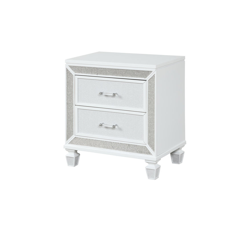 Table de chevet moderne en bois avec 2 compartiments spacieux en blanc pour chambre à coucher 2 A