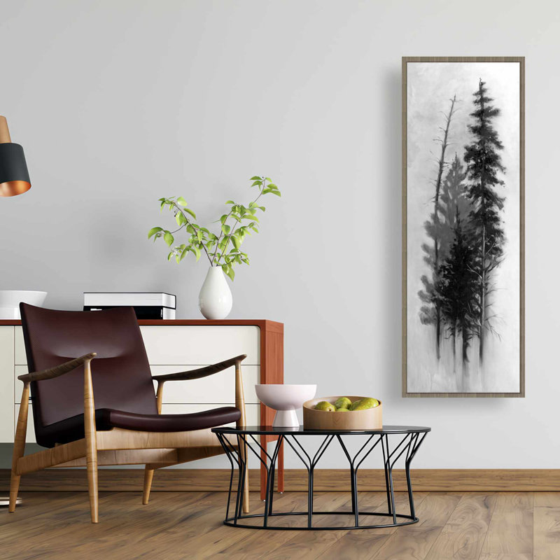 Silhouette d'arbres sur toile | Art mural encadré arbres blancs, H 49,25 po x l 17,25 po